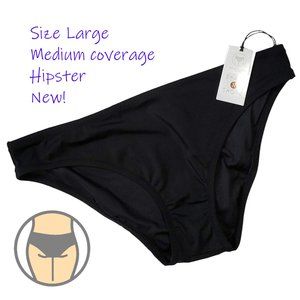 SHADE & SHORE NWT Black Hipster Bikini Bottoms sz Large L Swimwear